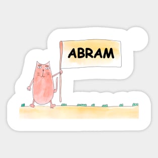ABRAM name. Personalized gift for birthday your friend. Cat character holding a banner Sticker